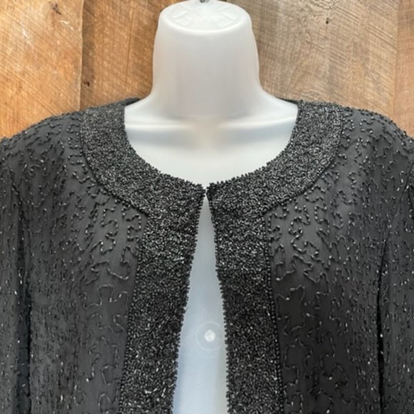 Stenay Black Beaded Evening Cardigan- Size Petite Medium - Picture 2 of 13